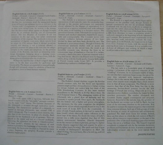 Johann Sebastian Bach, Joseph Payne : The Six English Suites (3xLP)