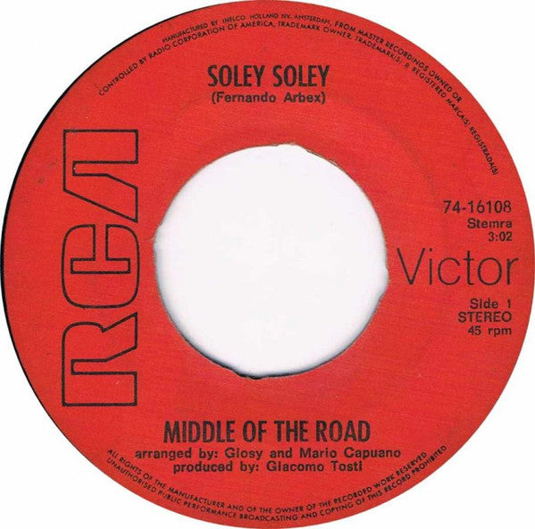 Middle Of The Road : Soley Soley (7", Single)