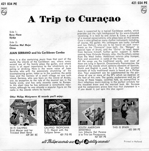 Juan Serrano And His Caribbean Combo : A Trip To Curaçao (7")