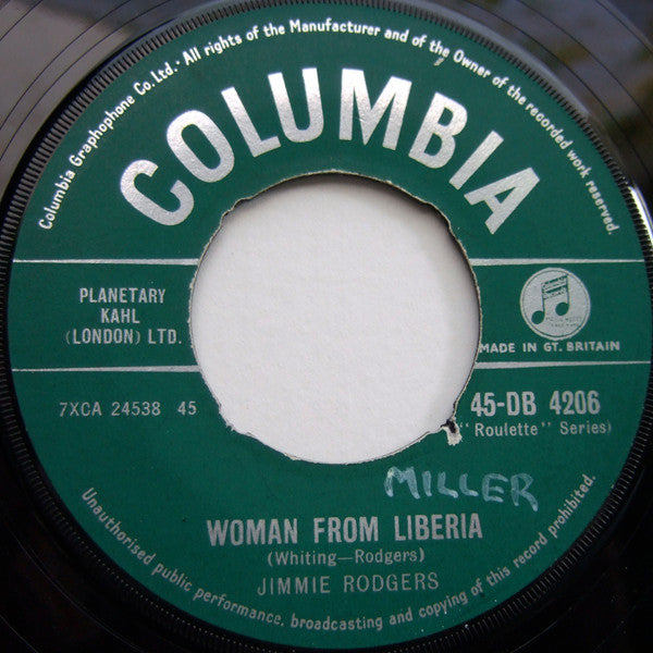 Jimmie Rodgers (2) : Woman From Liberia (7", Single)