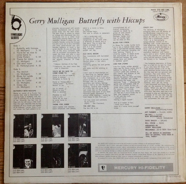 Gerry Mulligan : Butterfly With Hiccups (LP, Album, Mono)