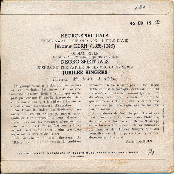 The Jubilee Singers (2), Jerome Kern, Henrietta Myers : Negro-Spirituals: Steal Away (7")