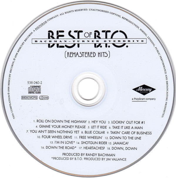 Bachman-Turner Overdrive : Best Of B.T.O. (Remastered Hits) (CD, Comp, RE, RM)
