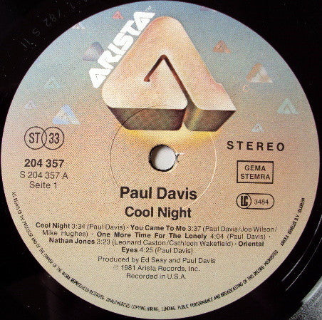 Paul Davis (3) : Cool Night (LP, Album)