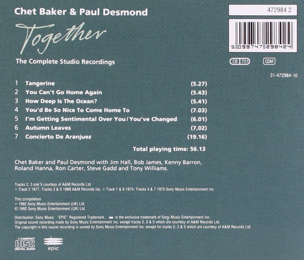 Chet Baker & Paul Desmond : Together (CD, Comp, RP)