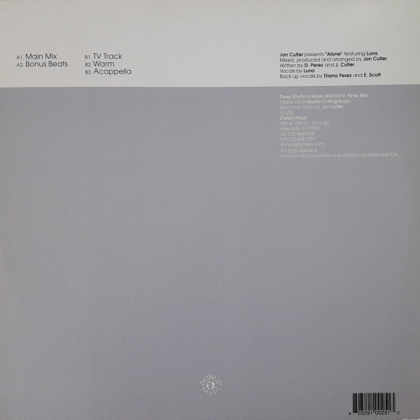 Jon Cutler Featuring Luna (3) : Alone (12")