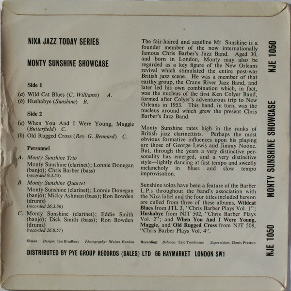 Monty Sunshine's Trio / The Monty Sunshine Quartet : Monty Sunshine Showcase (7", EP)