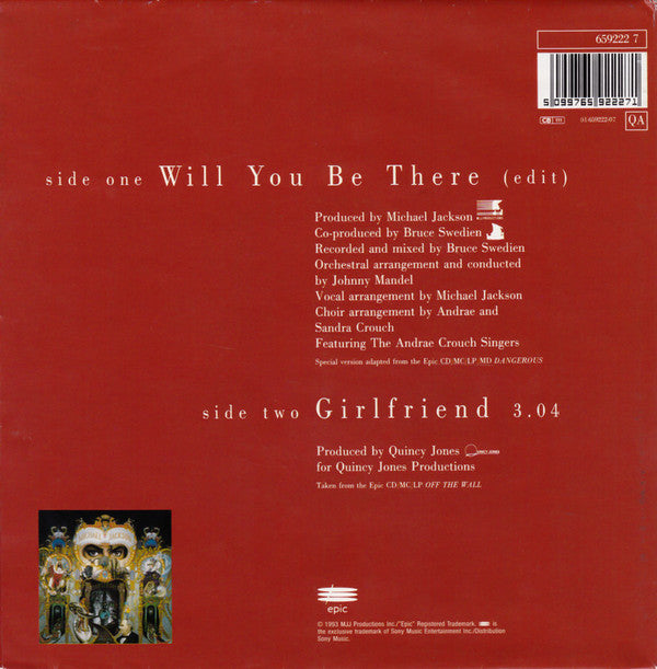 Michael Jackson : Will You Be There (7", Single, Pos)