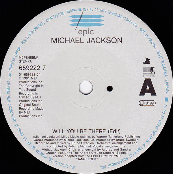 Michael Jackson : Will You Be There (7", Single, Pos)