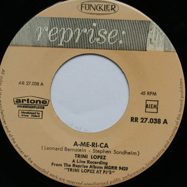 Trini Lopez : A-me-ri-ca / If I Had A Hammer (7", Single, Ora)