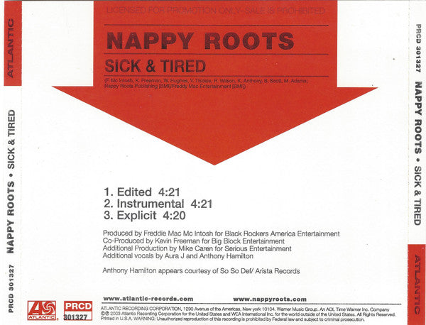 Nappy Roots : Sick & Tired (CD, Single, Promo)