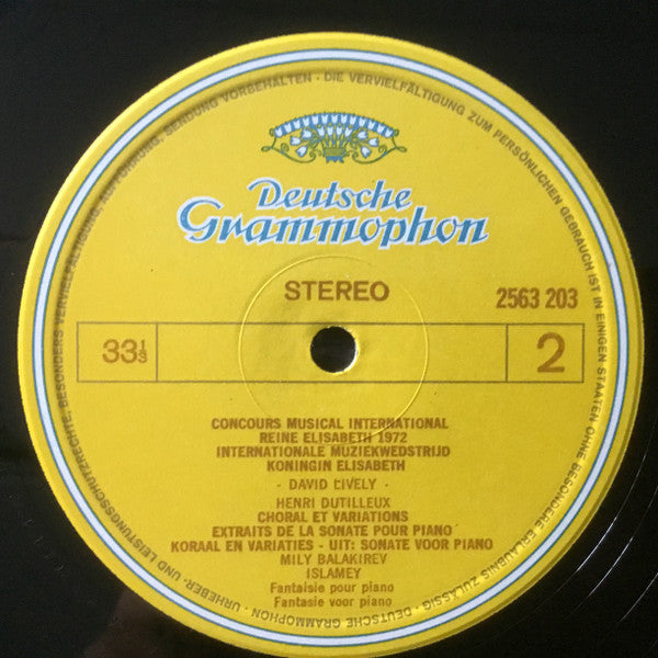 David Lively : Concours Musical International Reine Elisabeth 1972  (LP, Album)
