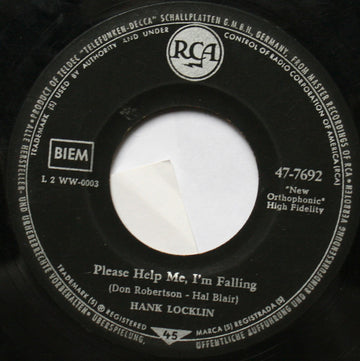 Hank Locklin : Please Help Me, I'm Falling (7", Single, Jukebox)