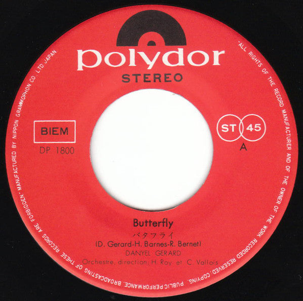 Danyel Gérard : バタフライ Butterfly / 熊のお人形 Le Petit Ours En Pluche (7", Single)