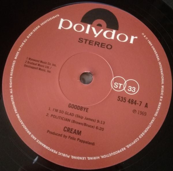 Cream (2) : Goodbye (LP, Album, RE, 180)