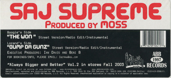 Saj Supreme : The Won / Bump Da Gunz (12")