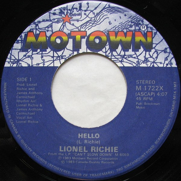 Lionel Richie : Hello (7")