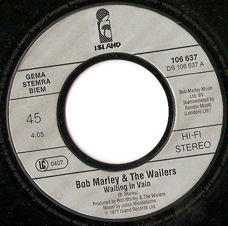 Bob Marley & The Wailers : Waiting In Vain (7", Single)