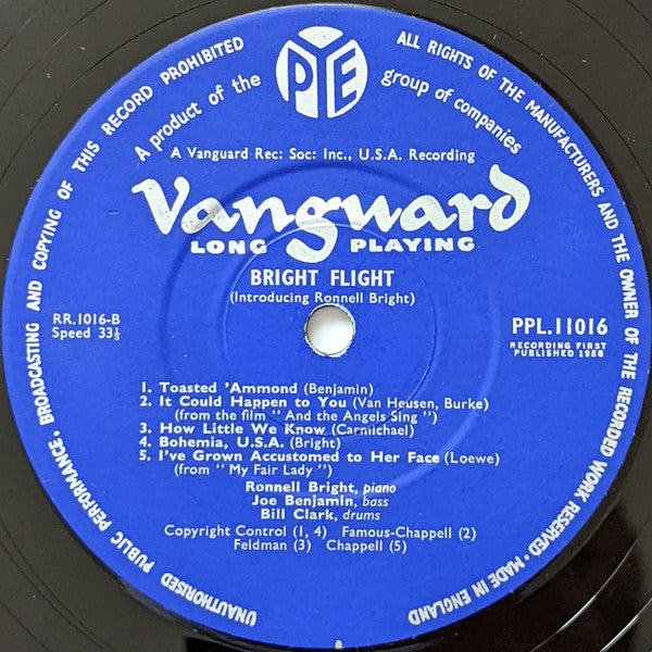 Ronnell Bright With Joe Benjamin, Bill Clark : Bright Flight (LP, Album)