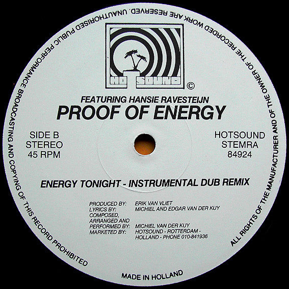 Proof Of Energy Featuring Hansie Ravesteijn : Energy Tonight (12")