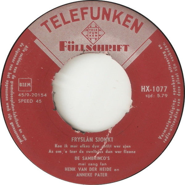 De Sambrinco's : Fryslân Sjongt (7", EP)
