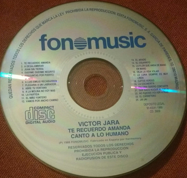 Victor Jara : Te Recuerdo Amanda / Canto A Lo Humano (CD, Comp)