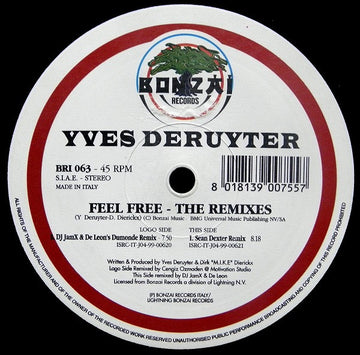 Yves DeRuyter : Feel Free (The Remixes) (12")