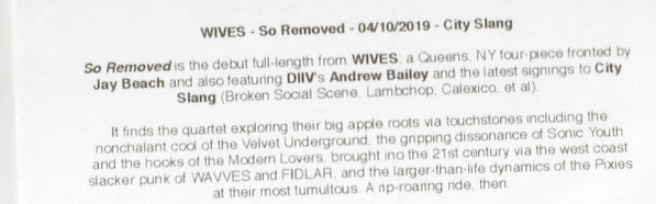 Wives (5) : So Removed (CDr, Album, Promo, PVC)