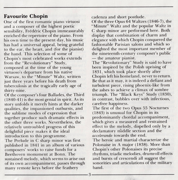 Frédéric Chopin - Vladimir Ashkenazy : Favourite Chopin (CD, Comp, RE, RM, RP)