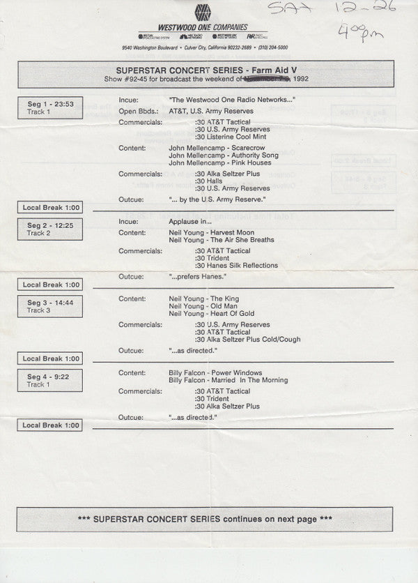 Various : Superstar Concert Series - Farm Aid V (2xCD, Transcription)