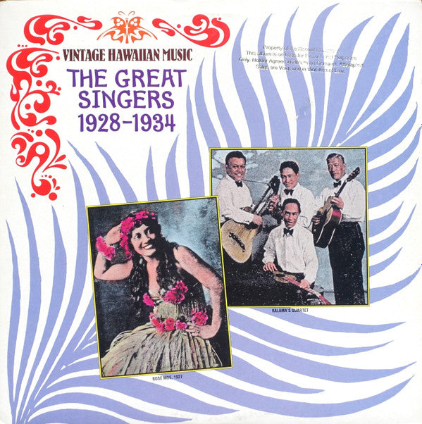 Various : Vintage Hawaiian Music - The Great Singers 1928-1934 (LP, Comp)