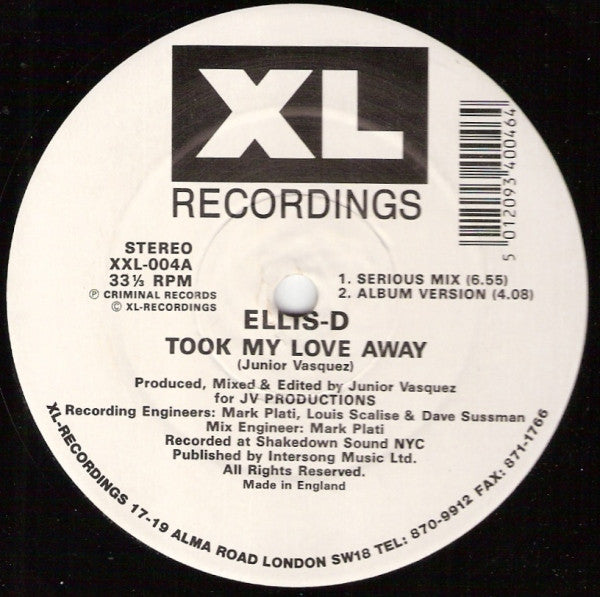 Ellis-D : Took My Love Away (12")