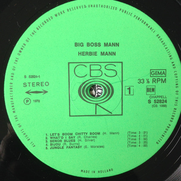 Herbie Mann : Big Boss Mann (LP, Album, RE)