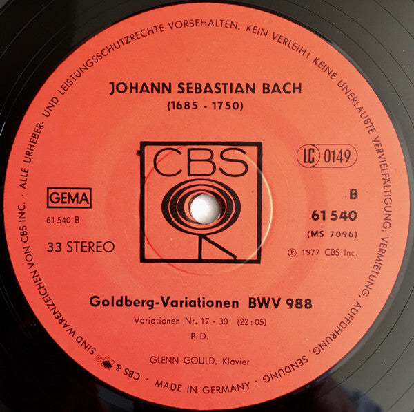 Johann Sebastian Bach  - Glenn Gould : Goldberg-Variationen BWV 988 (LP)