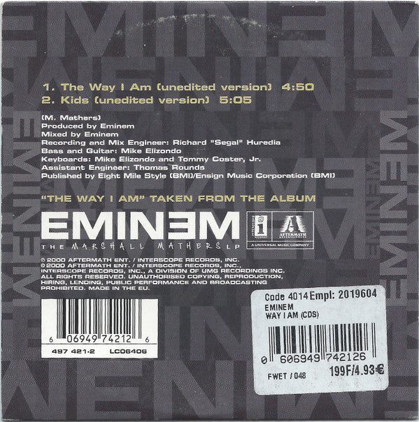 Eminem : The Way I Am (CD, Single, Car)