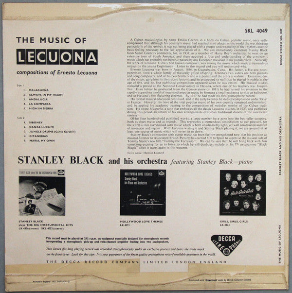 Stanley Black & His Orchestra : Music Of Lecuona (LP)
