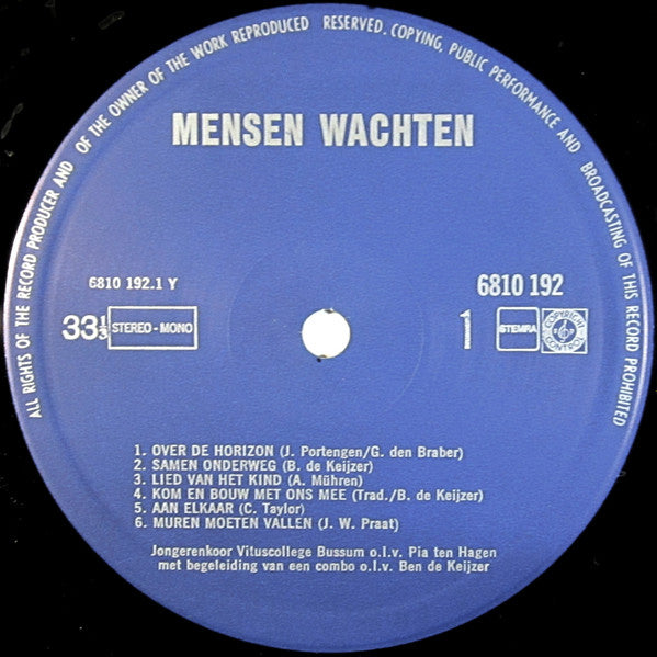 Jongerenkoor Vituscollege Bussum* : Mensen Wachten... Jongerenkoor Vituscollege Zingt Voor Ethiopië (LP, Album)