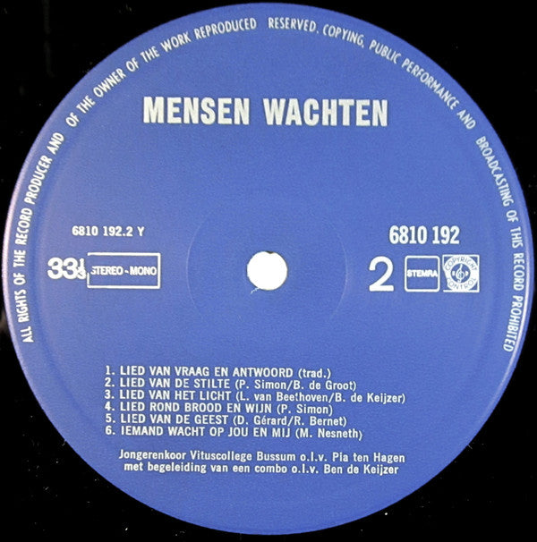 Jongerenkoor St. Vituscollege Bussum : Mensen Wachten... Jongerenkoor Vituscollege Zingt Voor Ethiopië (LP, Album)