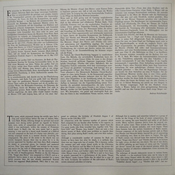 Johann Sebastian Bach, Regensburger Domspatzen, Hanns-Martin Schneidt : Motetten (Jesu, Meine Freude • Signet Dem Herrn Ein Neues Lied • Fürchte Dich Nicht) (LP)
