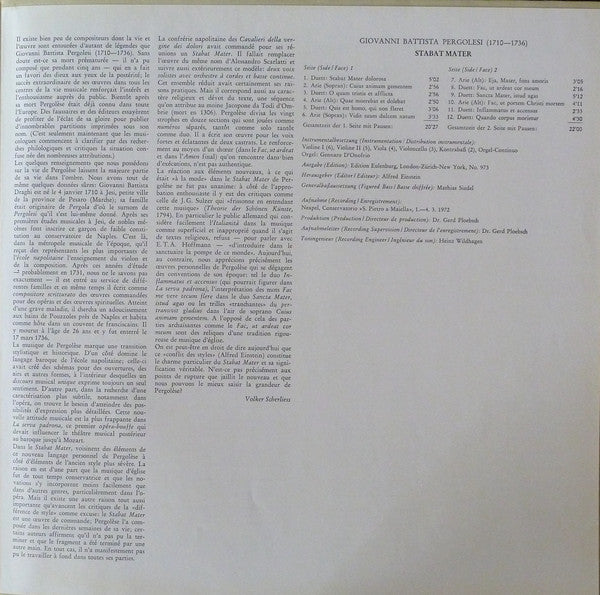 Giovanni Battista Pergolesi - Mirella Freni • Teresa Berganza, Solisti Dell'Orchestra «Scarlatti» Napoli*, Ettore Gracis : Stabat Mater (LP, Gat)