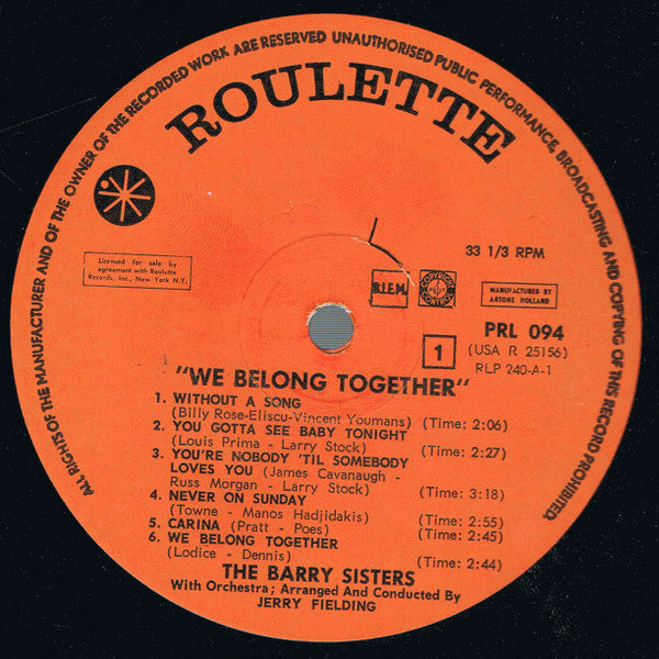The Barry Sisters : We Belong Together (LP, Album)