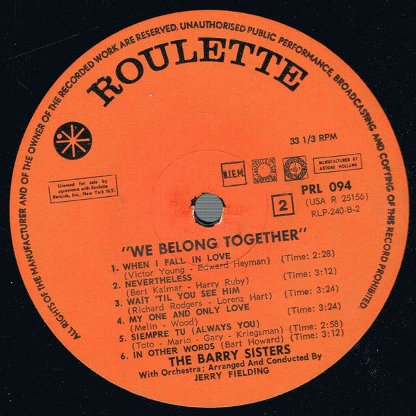 The Barry Sisters : We Belong Together (LP, Album)