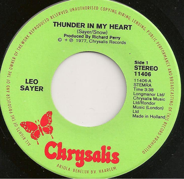 Leo Sayer : Thunder In My Heart (7", Single)