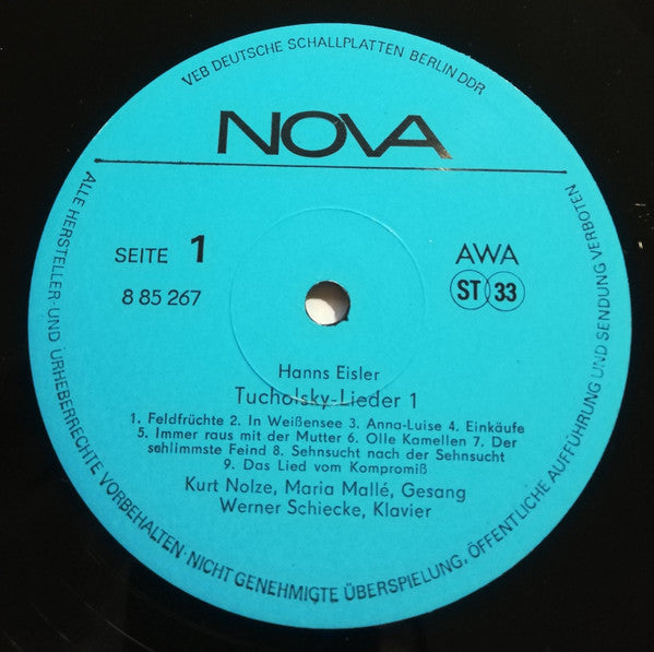 Hanns Eisler, Kurt Nolze, Maria Mallé, Werner Schiecke : Tucholsky-Lieder 1 (Lieder Nach Texten Von Kurt Tucholsky Für Gesang Und Klavier) (LP)