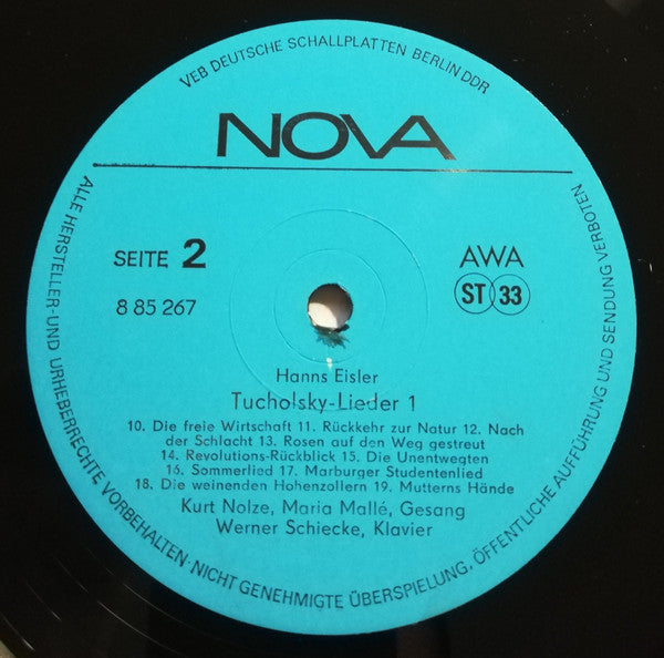 Hanns Eisler, Kurt Nolze, Maria Mallé, Werner Schiecke : Tucholsky-Lieder 1 (Lieder Nach Texten Von Kurt Tucholsky Für Gesang Und Klavier) (LP)