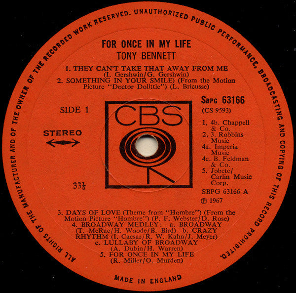 Tony Bennett : For Once In My Life (LP, Album)