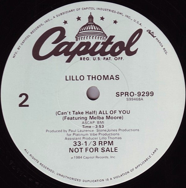 Lillo Thomas : (Can't Take Half) All Of You (12", Promo)