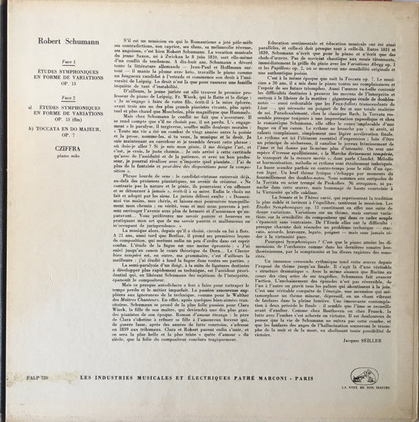 Robert Schumann / Gyorgy Cziffra : Etudes Symphoniques En Forme de Variations / Toccata En Ut Majeur (LP, Album)