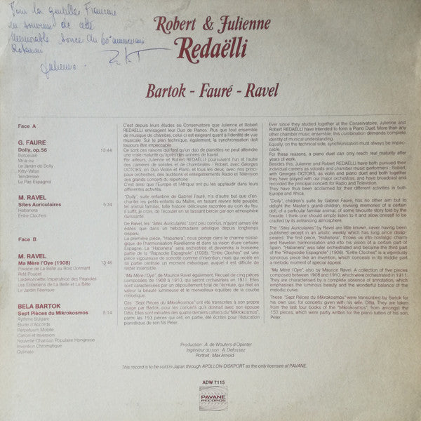 Béla Bartók, Gabriel Fauré, Maurice Ravel, Robert Redaëlli & Julienne Redaëlli : 2 Pianos: Bartok - Fauré - Ravel (LP, Album)