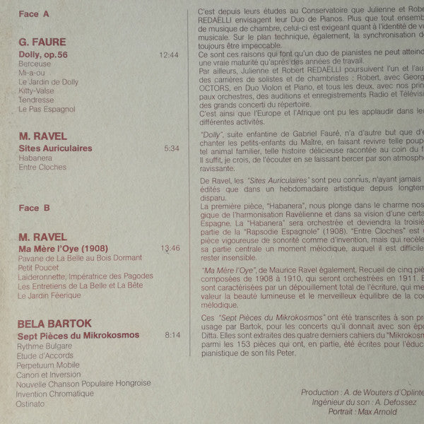 Béla Bartók, Gabriel Fauré, Maurice Ravel, Robert Redaëlli & Julienne Redaëlli : 2 Pianos: Bartok - Fauré - Ravel (LP, Album)